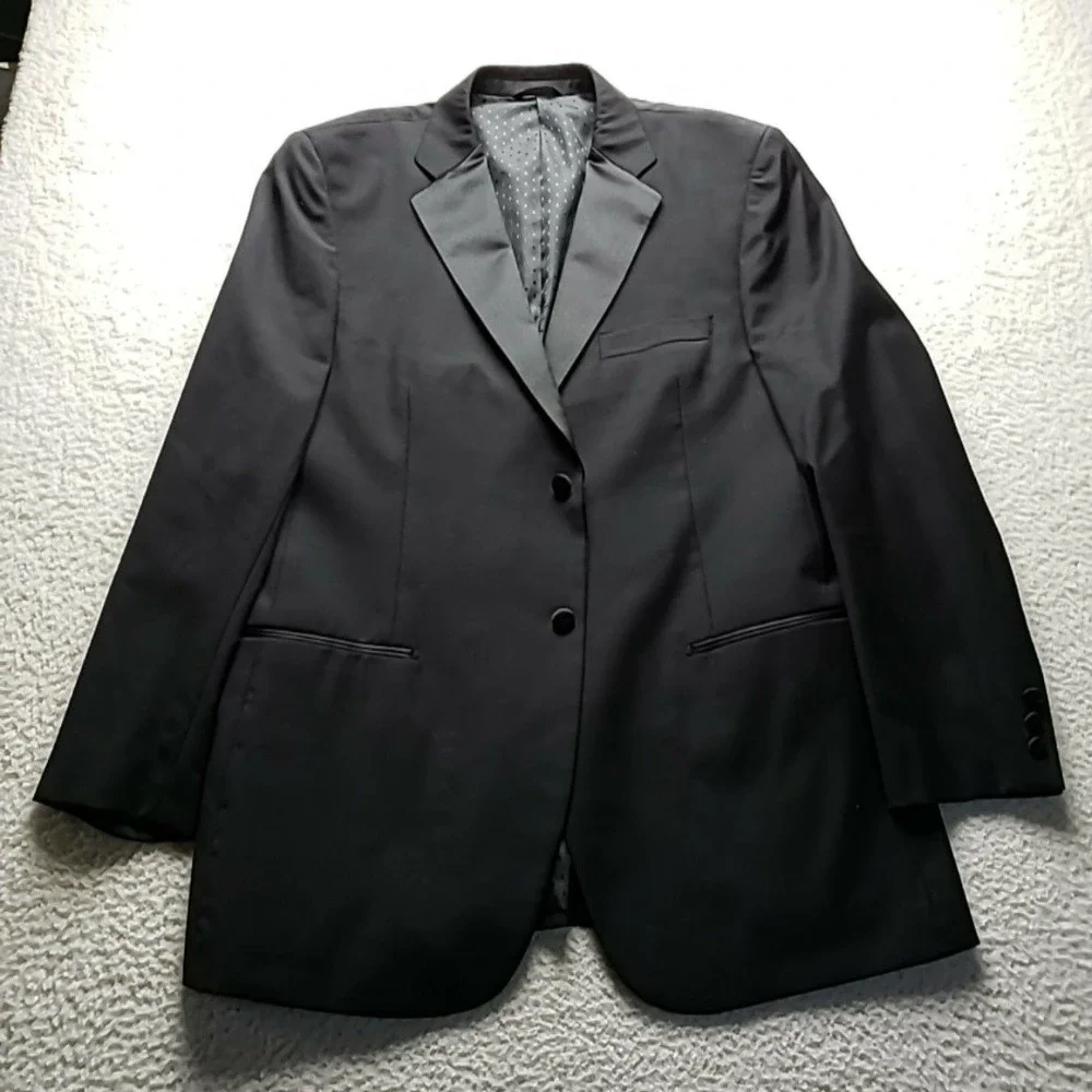 Savvi Tuxedo Jacket Mens 50R Black Merino Wool Super 140s Notch Lapel Evening